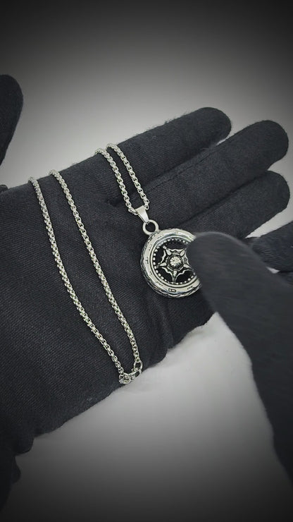 ASTRAL WHEEL - 31mm Titanium Steel Pendant with 24inch Round Box 4mm Chain for Men & Boys
