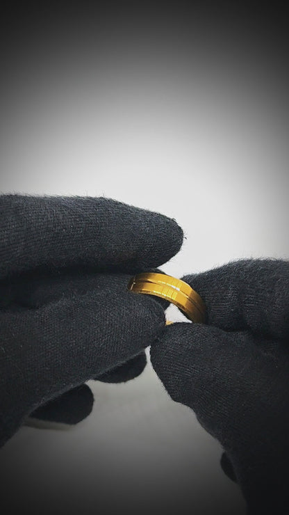 CREST DUAL LINE - Pure Stainless Steel Men’s Gold-Plated Ring (Size : 17-22-27)