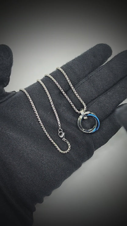 ECLIPSE NEXUS BLUE - 4mm Titanium Steel Pendant with 24inch Round Box 4mm Chain for Men & Boys