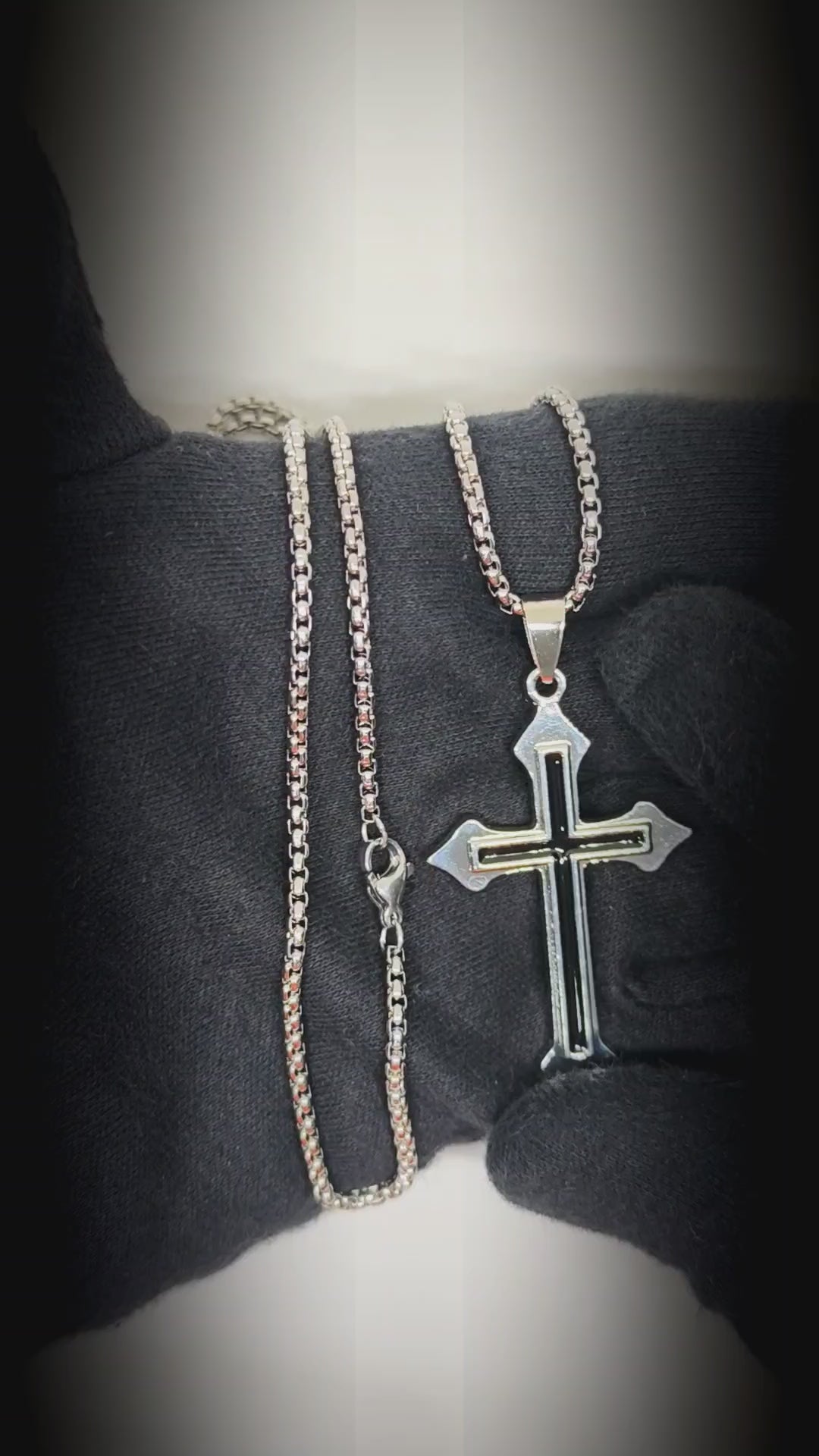 BLACK INLAY CROSS - 33mm Pure Titanium Steel Pendant with 23inch Round Box 4mm Chain for Men & Boys — SS Pendant/ Necklace for Men | THE MEN THING