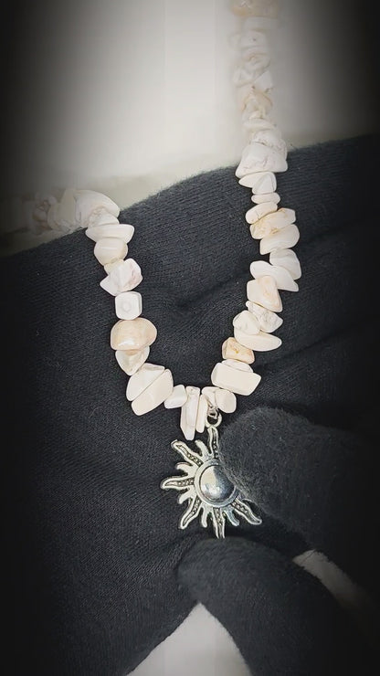 WHITE AURA SUN - 26mm Pendant with 17 to 19inch Adjustable Howlite Chip Beaded Necklace for Men and Boys