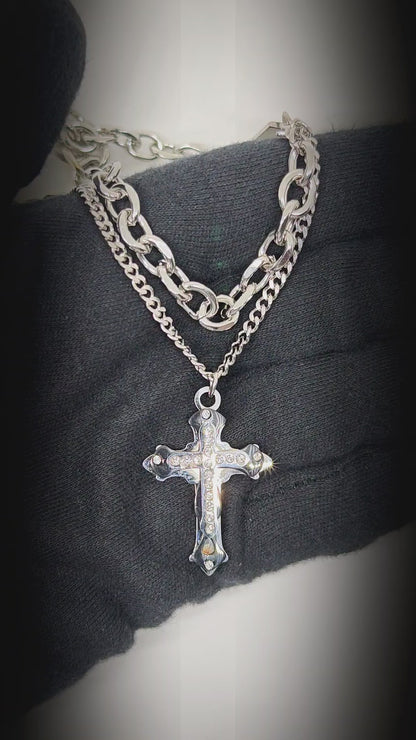 ZENTHOR LAYERED CROSS - 26mm Titanium Steel Pendant with 19inch Cube 6mm Chain for Men & Boys
