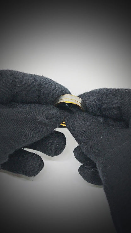 ROYAL FUSION RING - Pure Stainless Steel Men’s Gold-Steel Plated Ring (Size : 17-22-27)