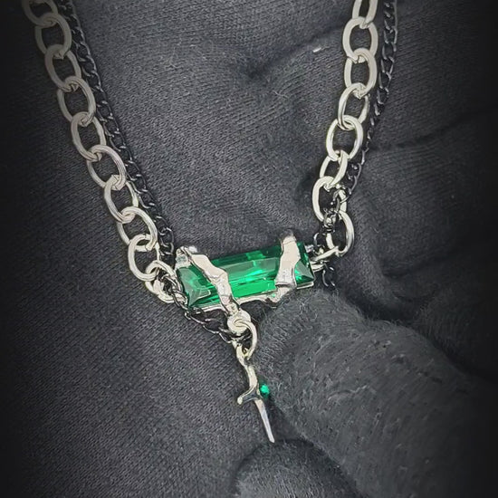 OBSIDIAN GREEN CROSS - 30mm Titanium Steel Pendant with 20 to 22inch Adjustable Cable 7mm Chain for Men & Boys — SS Pendant/ Necklace for Men | THE MEN THING