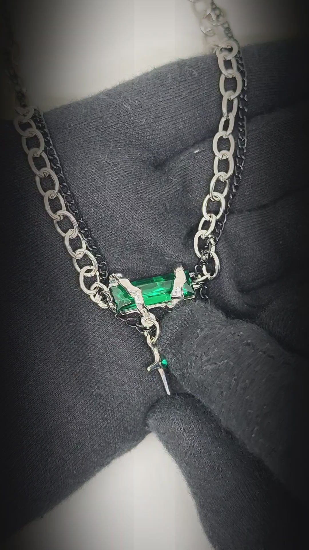 OBSIDIAN GREEN CROSS - 30mm Titanium Steel Pendant with 20 to 22inch Adjustable Cable 7mm Chain for Men & Boys — SS Pendant/ Necklace for Men | THE MEN THING
