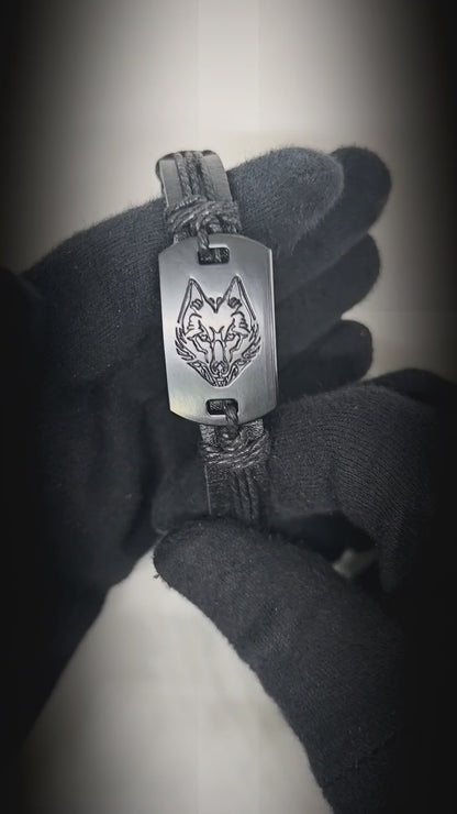 SHADOW WOLF -  22mm Genuine Leather Bracelet for Men & Boys (Adjustable)