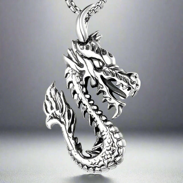 DRAGON FIRE -  Alloy Pendant with Pure Stainless Steel 24inch Chain for Men, American trending Style - Round Box Chain & Pendant for Men & Boy