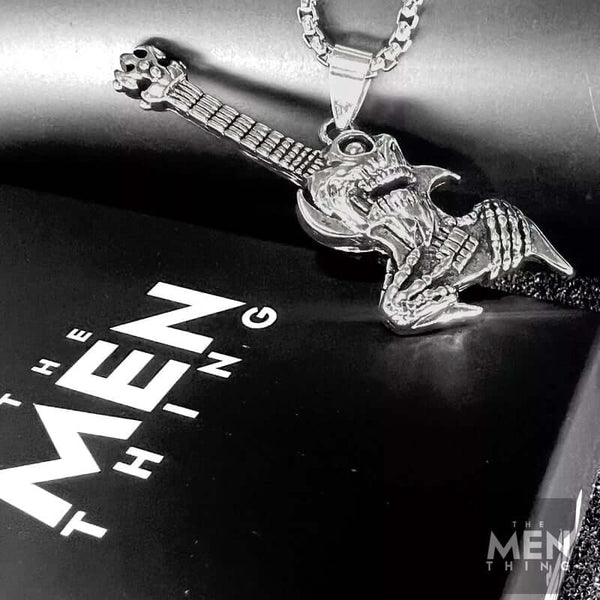 रॉकर - पुरुषों के लिए शुद्ध स्टेनलेस स्टील 24 इंच चेन के साथ मिश्र धातु पेंडेंट, यूरोपीय ट्रेंडिंग स्टाइल - पुरुषों और लड़कों के लिए गोल बॉक्स चेन