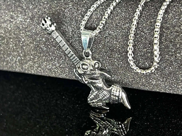 रॉकर - पुरुषों के लिए शुद्ध स्टेनलेस स्टील 24 इंच चेन के साथ मिश्र धातु पेंडेंट, यूरोपीय ट्रेंडिंग स्टाइल - पुरुषों और लड़कों के लिए गोल बॉक्स चेन