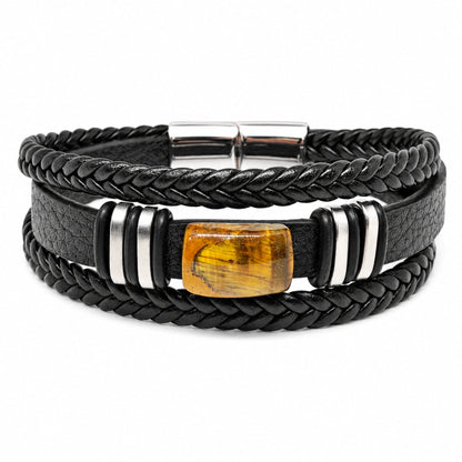 THE MEN THING AMBER CORE - 24mm Genuine Leather Multi-Layer Bracelet with Stainless Steel Magnetic Buckle for Men & Boys (8 inch)