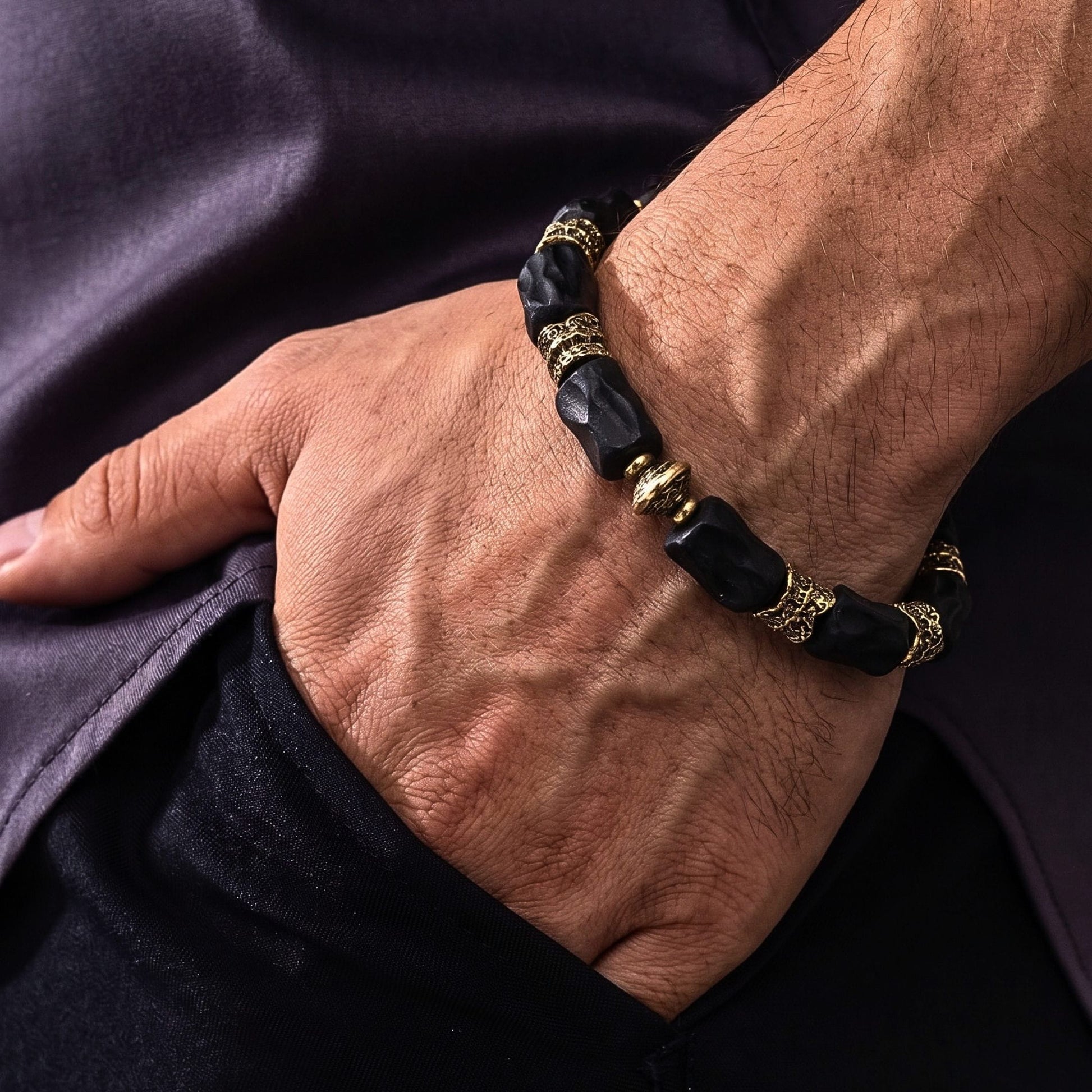 THE MEN THING Bead Bracelet ANCIENT ONYX - 8mm Beads Bracelet - Adjustable Bracelet