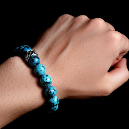 THE MEN THING Bead Bracelet APATITE LATTICE - 10mm Beads Bracelet with Natural Stone - Adjustable Bracelet