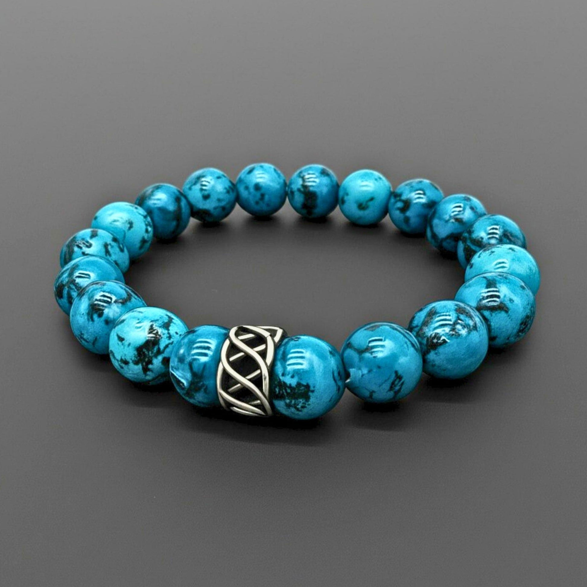 THE MEN THING Bead Bracelet APATITE LATTICE - 10mm Beads Bracelet with Natural Stone - Adjustable Bracelet
