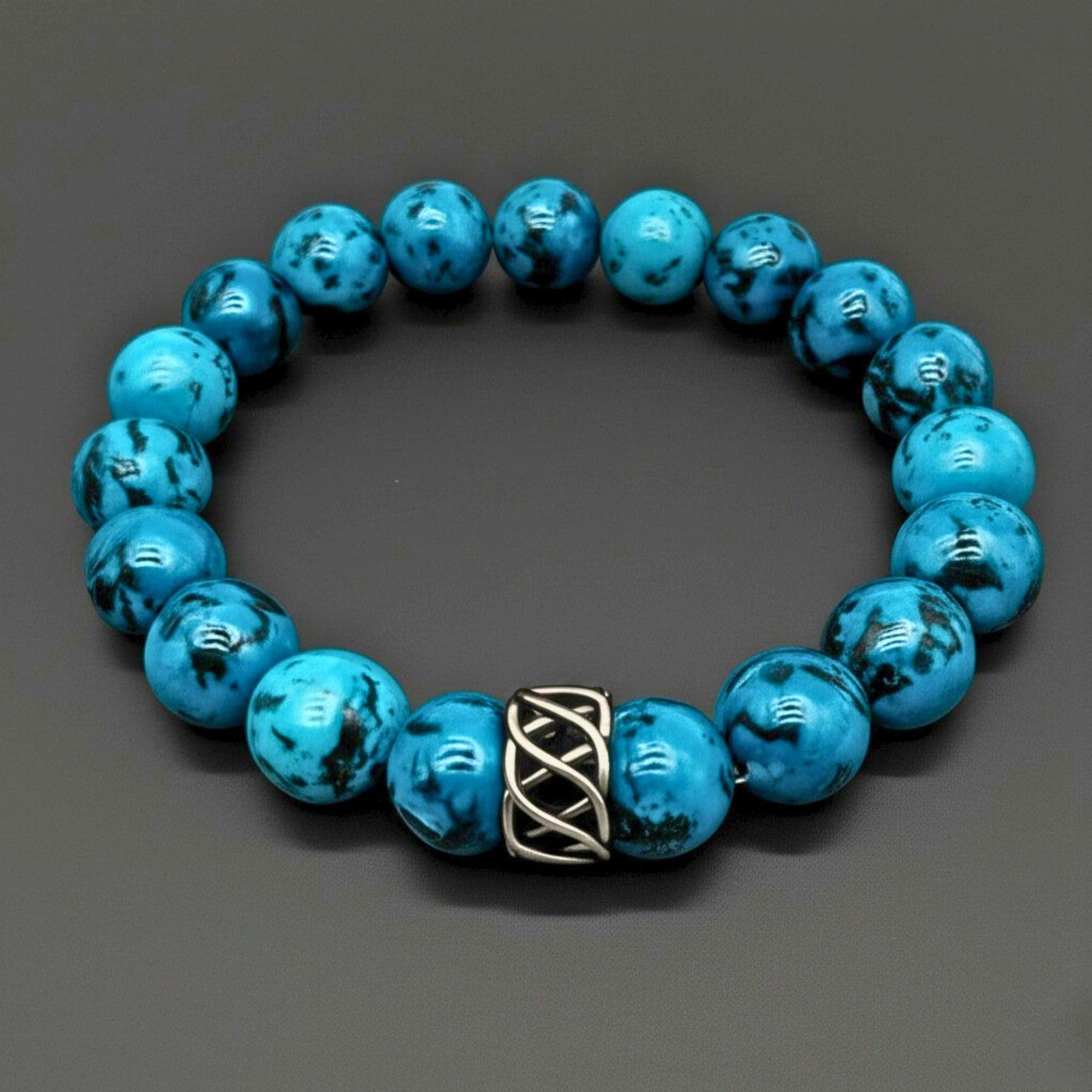 THE MEN THING Bead Bracelet APATITE LATTICE - 10mm Beads Bracelet with Natural Stone - Adjustable Bracelet