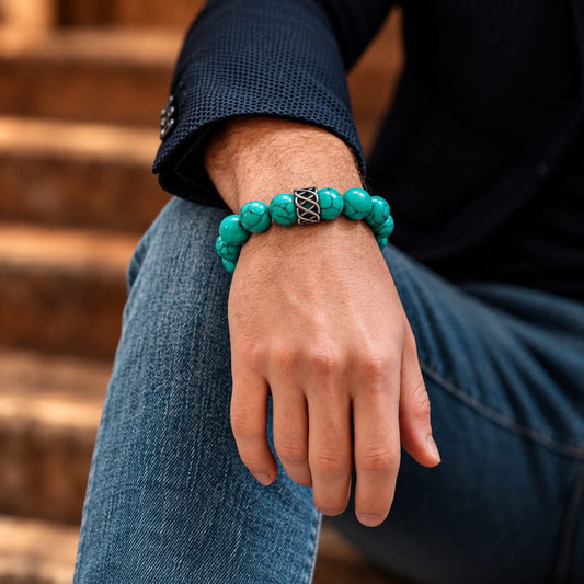 THE MEN THING Bead Bracelet APATITE LATTICE - 10mm Beads Bracelet with Natural Stone - Adjustable Bracelet