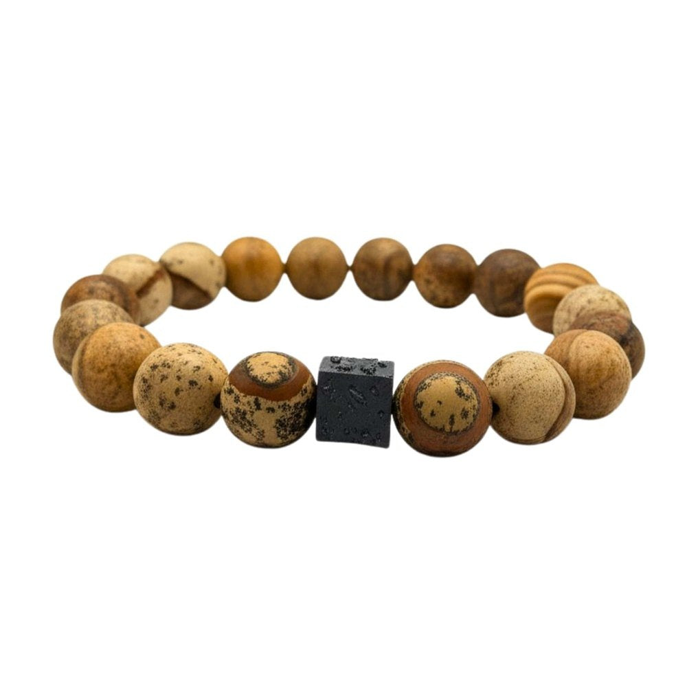 THE MEN THING Bead Bracelet AXIS JASPER - 12mm Beads Bracelet with Natural Stone - Adjustable Bracelet