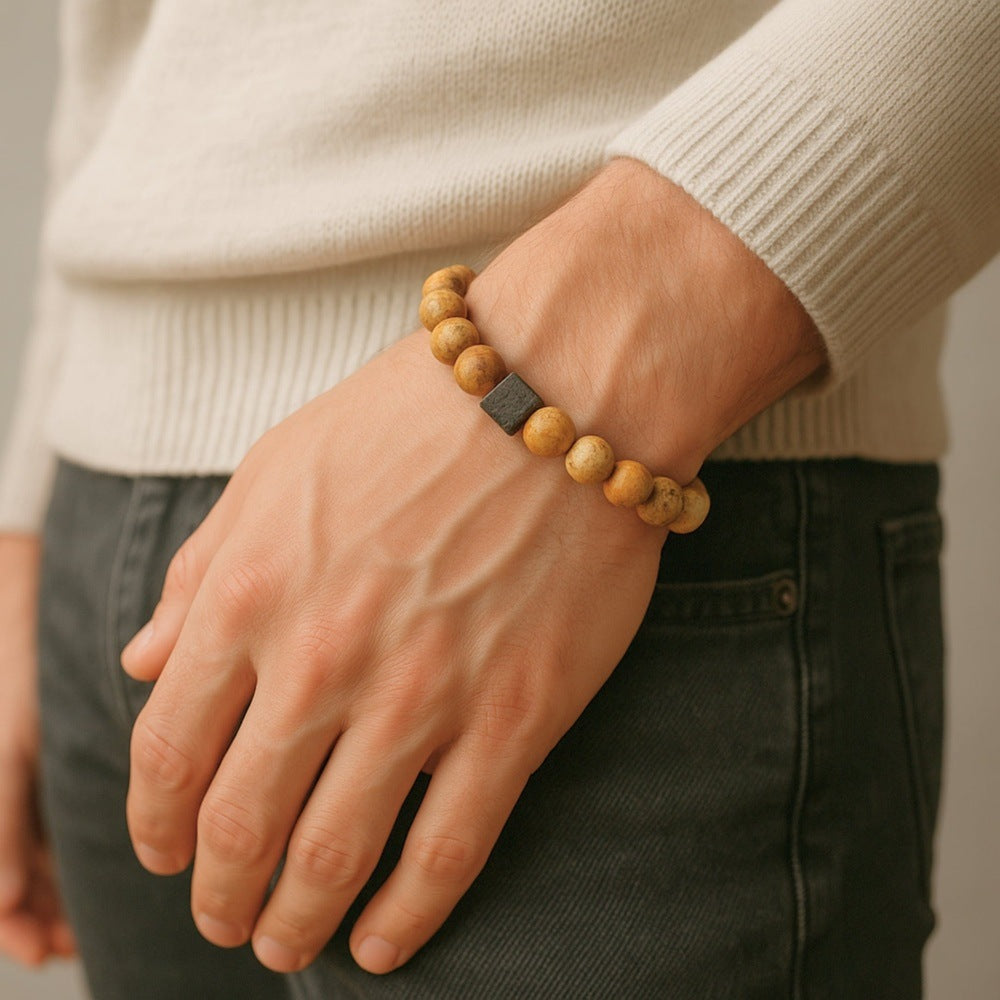 THE MEN THING Bead Bracelet AXIS JASPER - 12mm Beads Bracelet with Natural Stone - Adjustable Bracelet