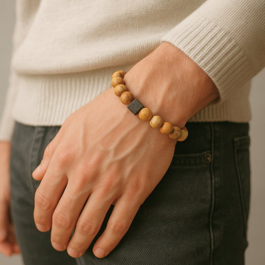 THE MEN THING Bead Bracelet AXIS JASPER - 12mm Beads Bracelet with Natural Stone - Adjustable Bracelet