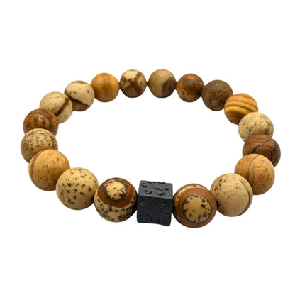 THE MEN THING Bead Bracelet AXIS JASPER - 12mm Beads Bracelet with Natural Stone - Adjustable Bracelet