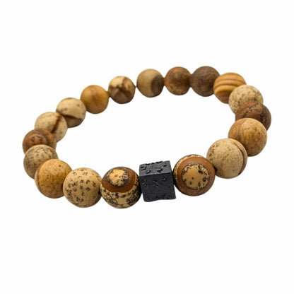 THE MEN THING Bead Bracelet AXIS JASPER - 12mm Beads Bracelet with Natural Stone - Adjustable Bracelet