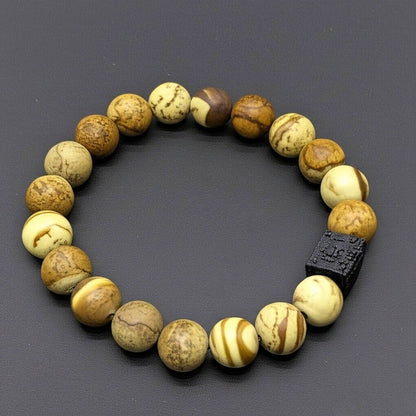 THE MEN THING Bead Bracelet AXIS JASPER - 12mm Beads Bracelet with Natural Stone - Adjustable Bracelet