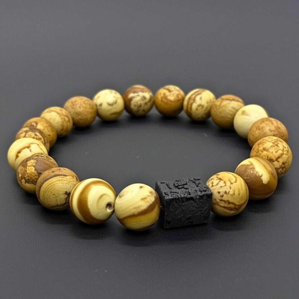 THE MEN THING Bead Bracelet AXIS JASPER - 12mm Beads Bracelet with Natural Stone - Adjustable Bracelet