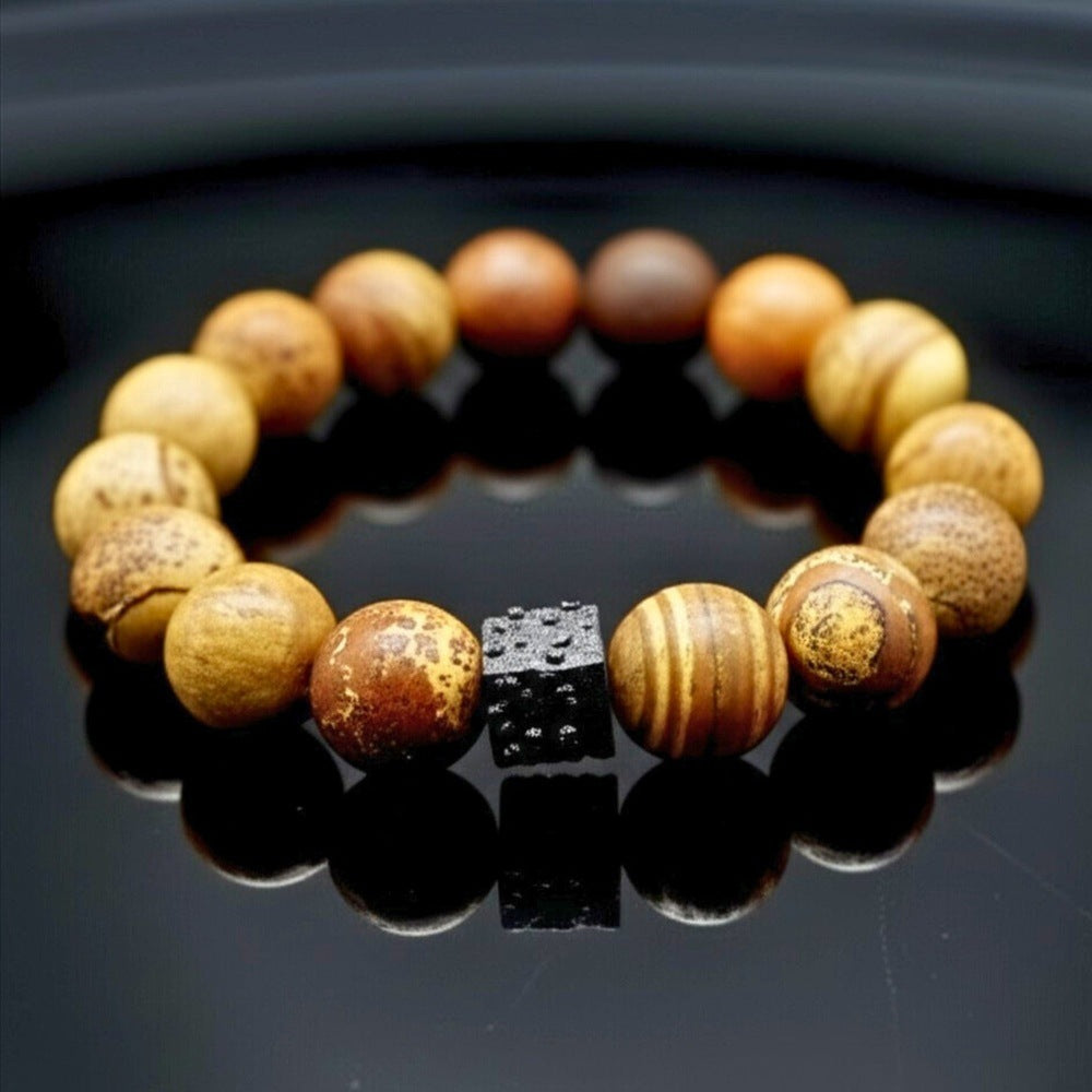 THE MEN THING Bead Bracelet AXIS JASPER - 12mm Beads Bracelet with Natural Stone - Adjustable Bracelet