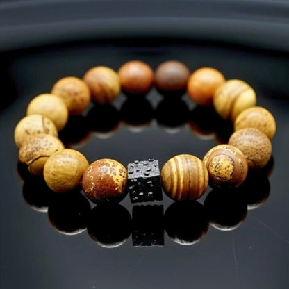 THE MEN THING Bead Bracelet AXIS JASPER - 12mm Beads Bracelet with Natural Stone - Adjustable Bracelet