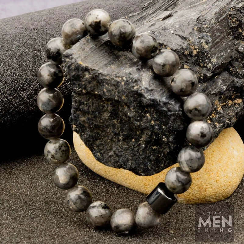 THE MEN THING Bead Bracelet AZURITE DARK NIGHT -  Beads Bracelet with Natural Stone - 7 inch Stretch Bracelet