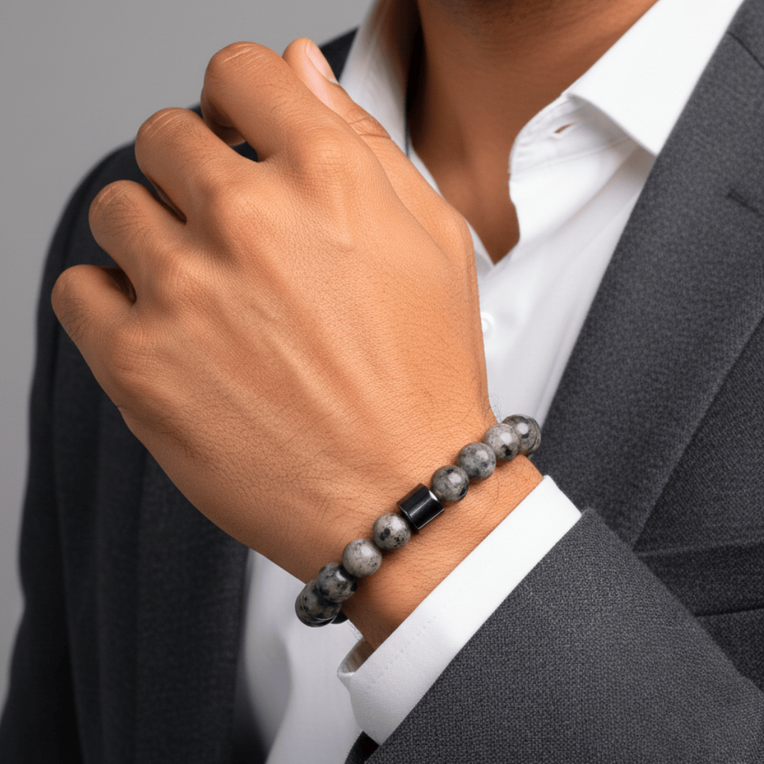 THE MEN THING Bead Bracelet AZURITE DARK NIGHT -  Beads Bracelet with Natural Stone - 7 inch Stretch Bracelet