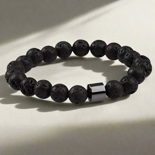 THE MEN THING Bead Bracelet AZURITE DARKNIGHT - Lava Stone Beads Bracelet with Natural Stone - 7 inch Stretch Bracelet