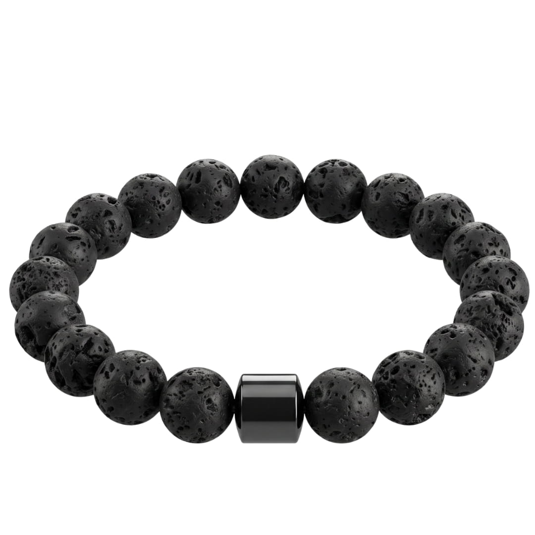 THE MEN THING Bead Bracelet AZURITE DARKNIGHT - Lava Stone Beads Bracelet with Natural Stone - 7 inch Stretch Bracelet