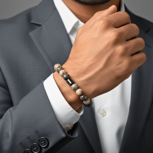 THE MEN THING Bead Bracelet AZURITE GALAXY -  Beads Bracelet with Natural Stone - 7 inch Stretch Bracelet