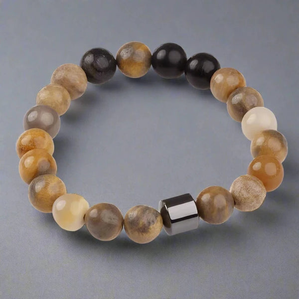 అజూరైట్ మార్బుల్ - సహజ రాయితో పూసల బ్రాస్‌లెట్ - 7 అంగుళాల స్ట్రెచ్ బ్రాస్‌లెట్