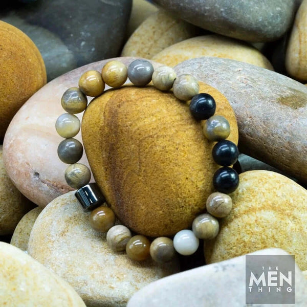 అజూరైట్ మార్బుల్ - సహజ రాయితో పూసల బ్రాస్‌లెట్ - 7 అంగుళాల స్ట్రెచ్ బ్రాస్‌లెట్