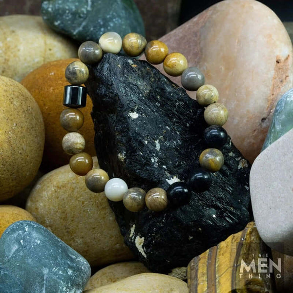 అజూరైట్ మార్బుల్ - సహజ రాయితో పూసల బ్రాస్‌లెట్ - 7 అంగుళాల స్ట్రెచ్ బ్రాస్‌లెట్