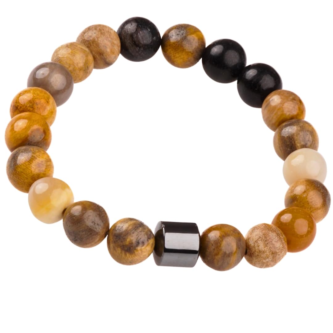 THE MEN THING Bead Bracelet AZURITE MARBLE - Beads Bracelet with Natural Stone - 7 inch Stretch Bracelet