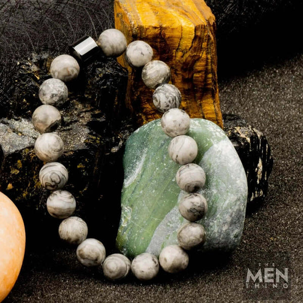 అజూరైట్ మూన్ సర్ఫేస్ - సహజ రాయితో పూసల బ్రాస్‌లెట్ - 7 అంగుళాల స్ట్రెచ్ బ్రాస్‌లెట్