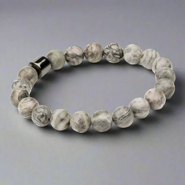 అజూరైట్ మూన్ సర్ఫేస్ - సహజ రాయితో పూసల బ్రాస్‌లెట్ - 7 అంగుళాల స్ట్రెచ్ బ్రాస్‌లెట్