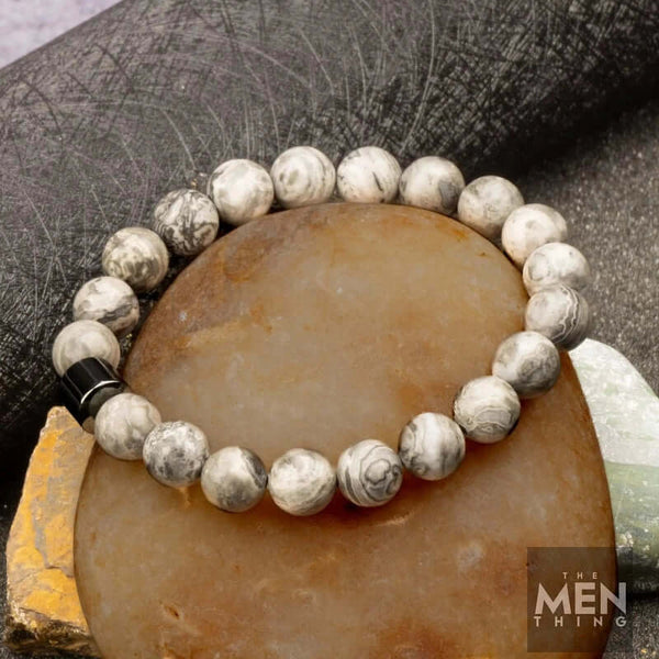 అజూరైట్ మూన్ సర్ఫేస్ - సహజ రాయితో పూసల బ్రాస్‌లెట్ - 7 అంగుళాల స్ట్రెచ్ బ్రాస్‌లెట్