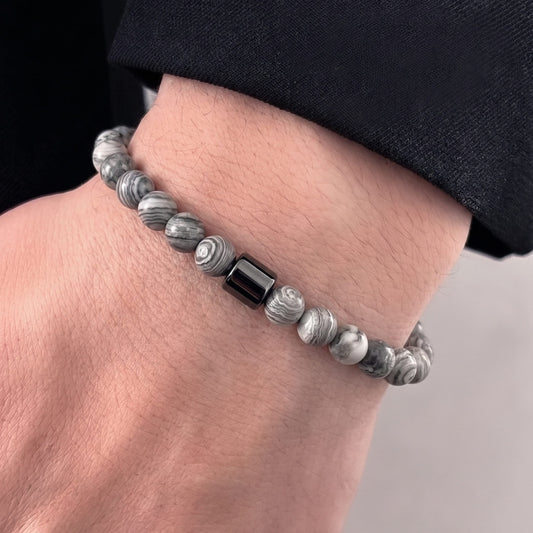 THE MEN THING Bead Bracelet AZURITE MOON SURFACE - Beads Bracelet with Natural Stone - 7 inch Stretch Bracelet