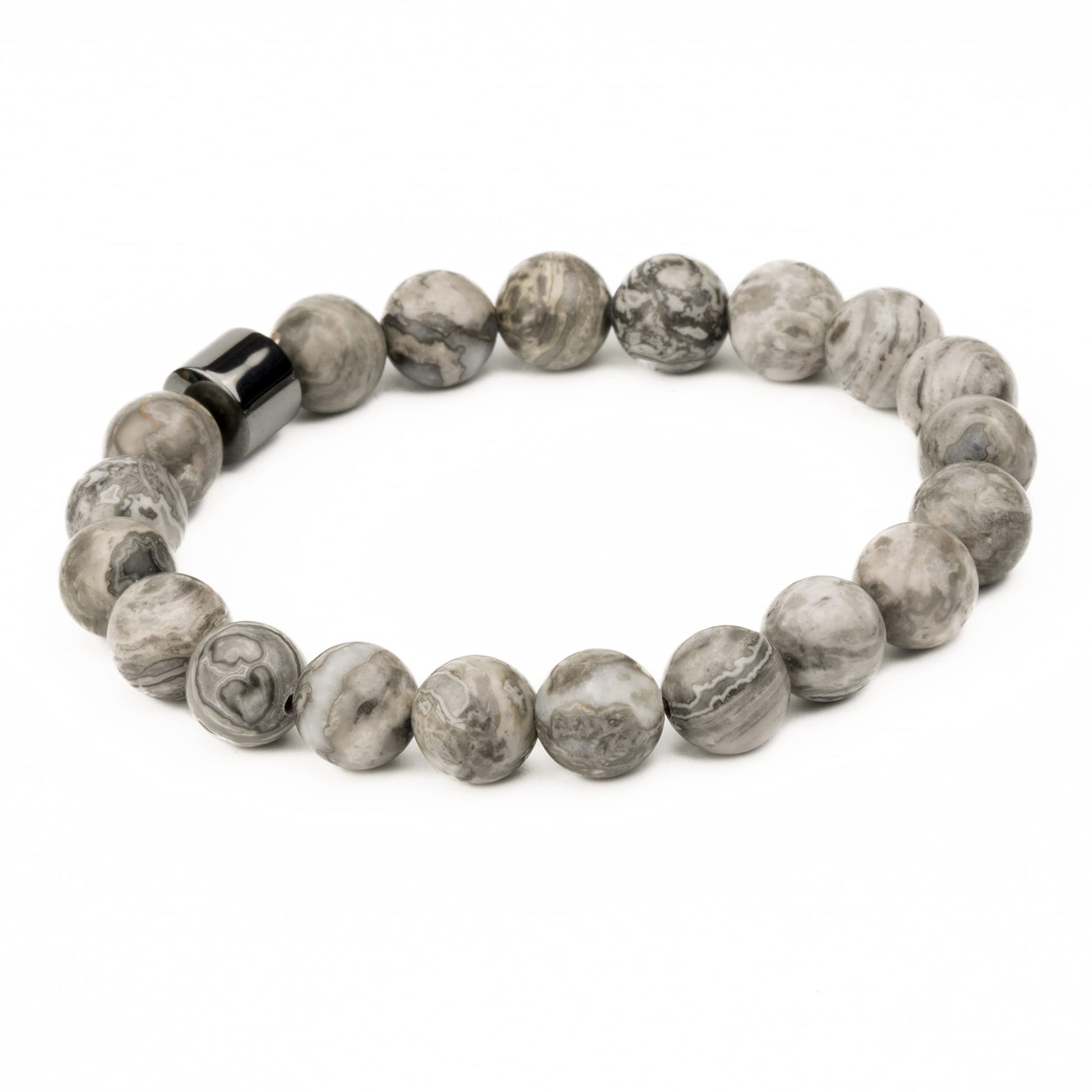 THE MEN THING Bead Bracelet AZURITE MOON SURFACE - Beads Bracelet with Natural Stone - 7 inch Stretch Bracelet