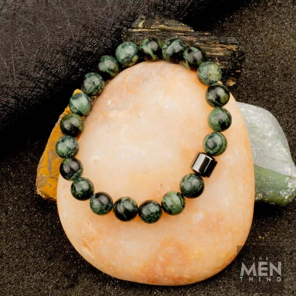 అజూరైట్ మోస్ - సహజ రాయితో పూసల బ్రాస్‌లెట్ - 7 అంగుళాల స్ట్రెచ్ బ్రాస్‌లెట్