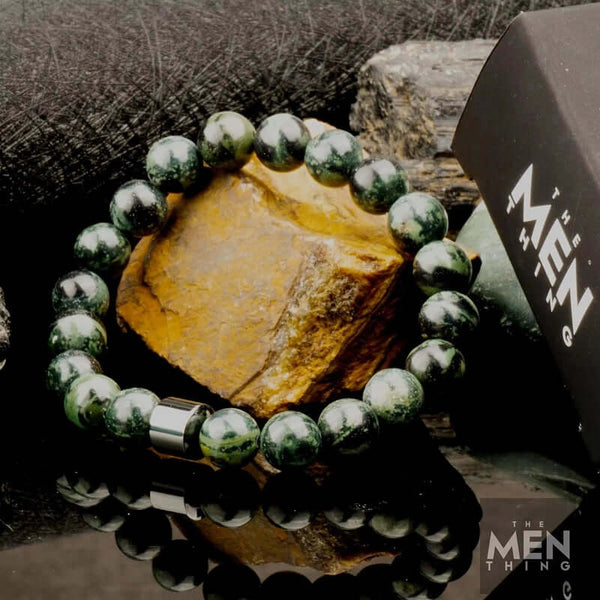 అజూరైట్ మోస్ - సహజ రాయితో పూసల బ్రాస్‌లెట్ - 7 అంగుళాల స్ట్రెచ్ బ్రాస్‌లెట్