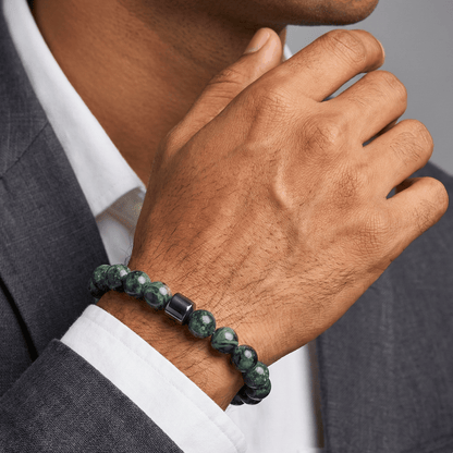 THE MEN THING Bead Bracelet AZURITE MOSS -  Beads Bracelet with Natural Stone - 7 inch Stretch Bracelet