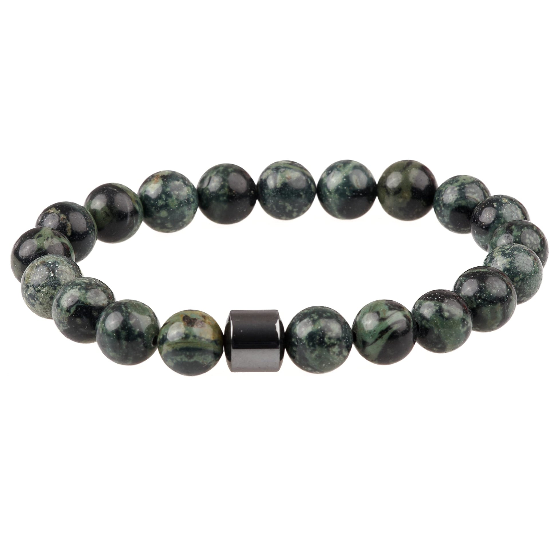 THE MEN THING Bead Bracelet AZURITE MOSS -  Beads Bracelet with Natural Stone - 7 inch Stretch Bracelet