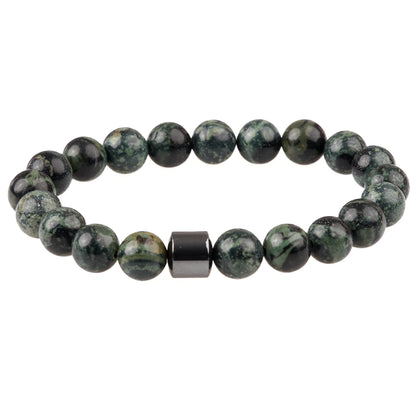 THE MEN THING Bead Bracelet AZURITE MOSS -  Beads Bracelet with Natural Stone - 7 inch Stretch Bracelet