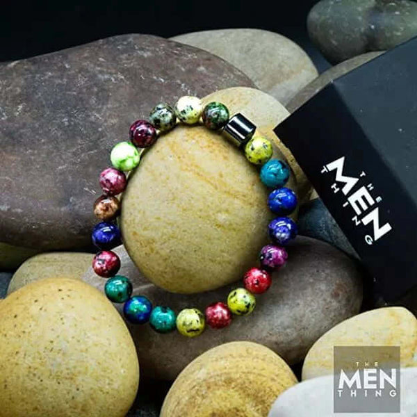 अज़ूराइट नॉर्दर्न लाइट - प्राकृतिक पत्थर के साथ मोती कंगन - 7 इंच स्ट्रेच कंगन