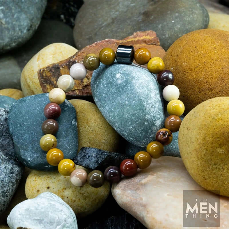 THE MEN THING Bead Bracelet AZURITE POLYCHROMATIC -  Beads Bracelet with Natural Stone - 7 inch Stretch Bracelet