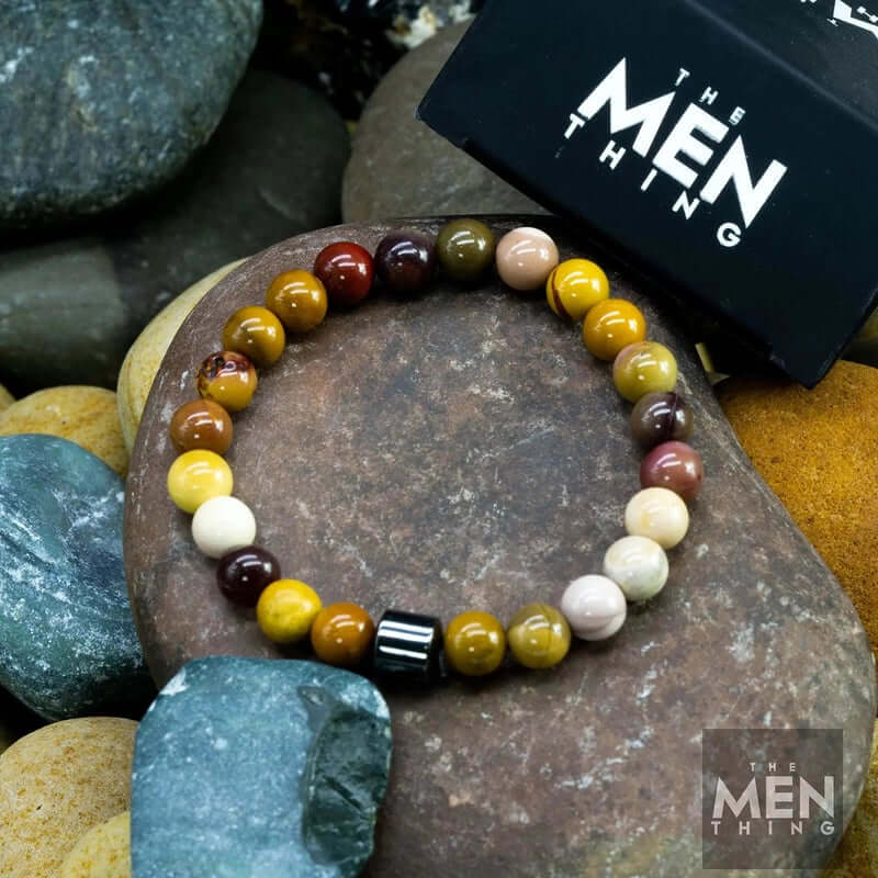 THE MEN THING Bead Bracelet AZURITE POLYCHROMATIC -  Beads Bracelet with Natural Stone - 7 inch Stretch Bracelet